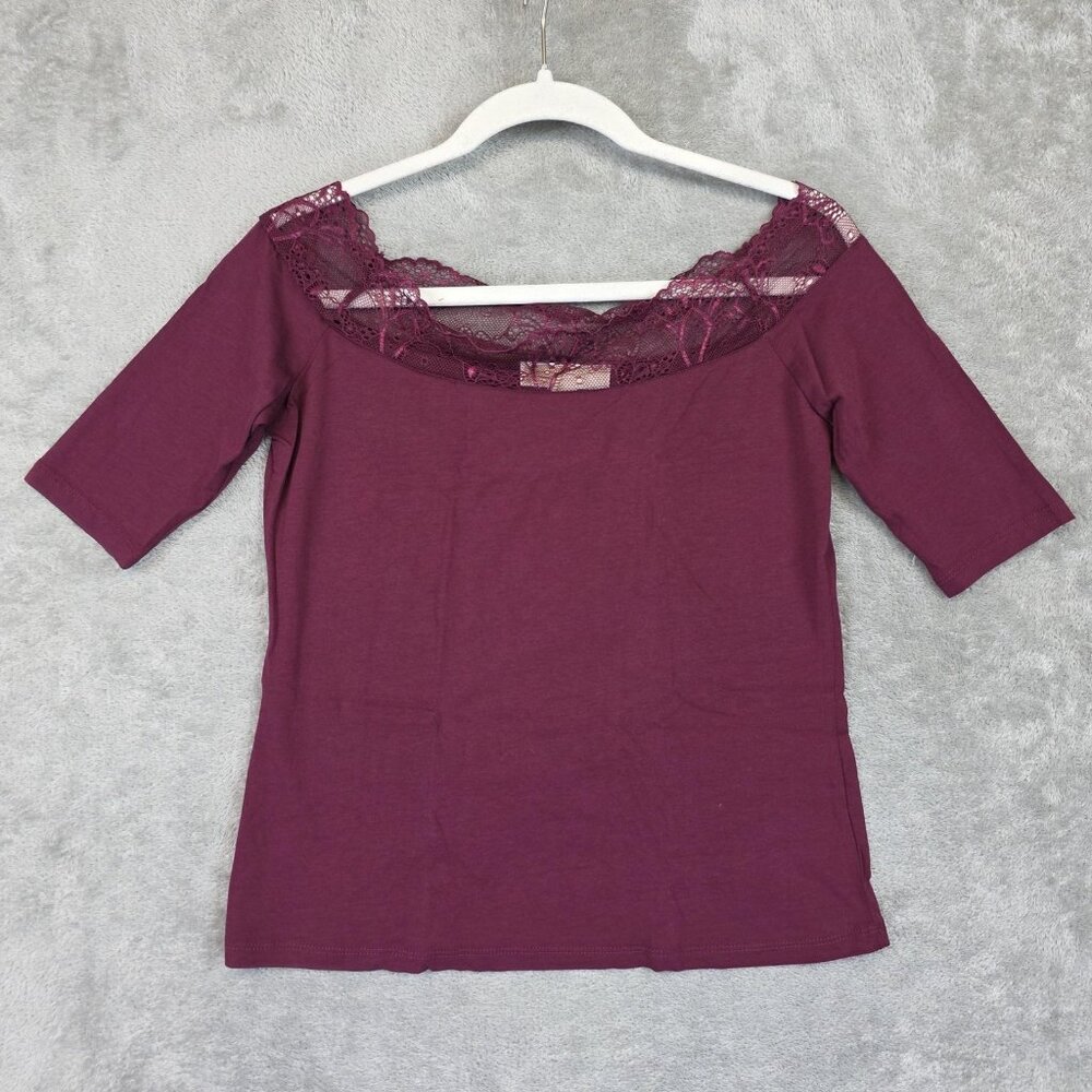 MICHAEL Michael Kors Shirt Womens Size PS Dark Ruby Lace Off The Shoulder